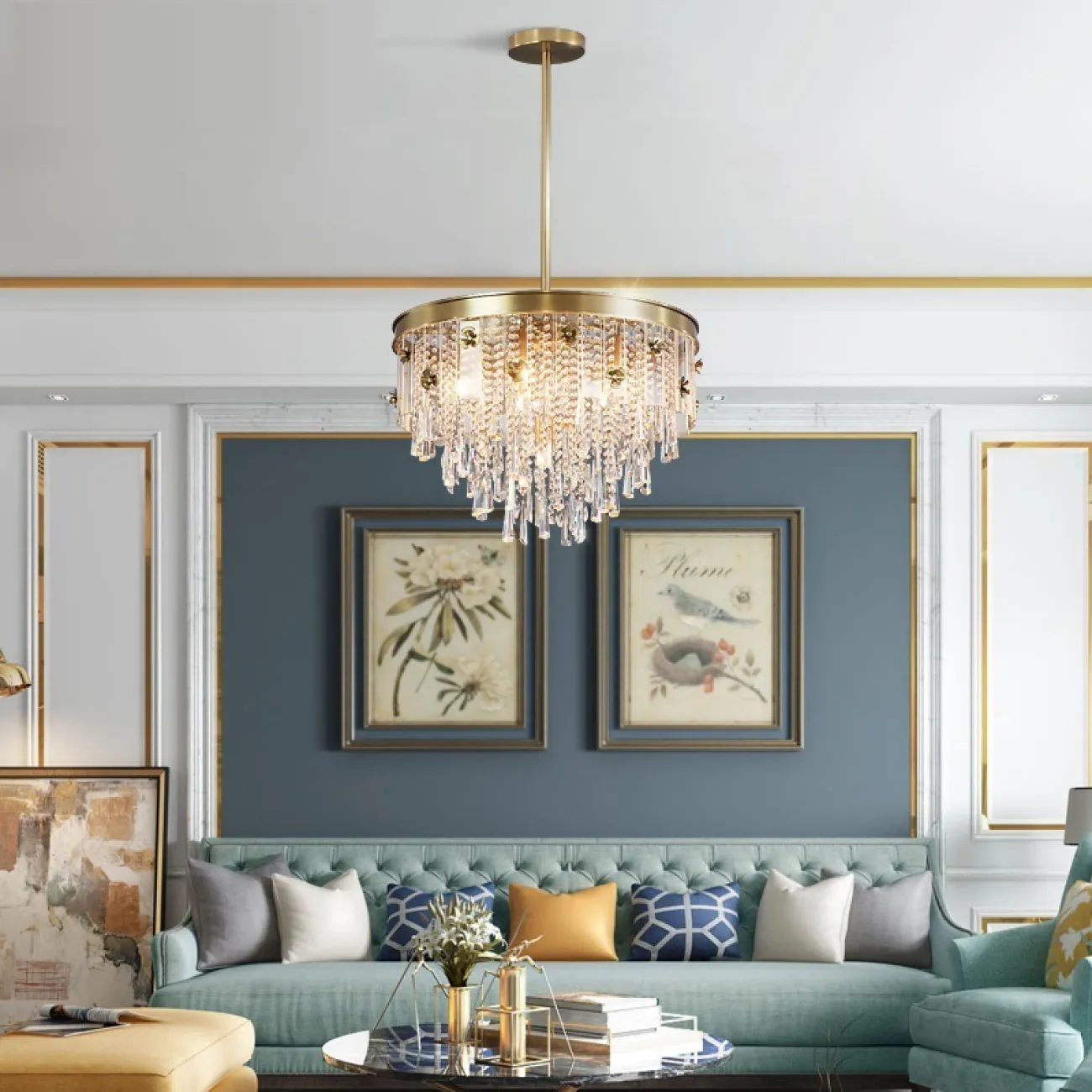 Люстра в стиле постмодерн с подвесками в виде стеклянных кристаллов BOUND