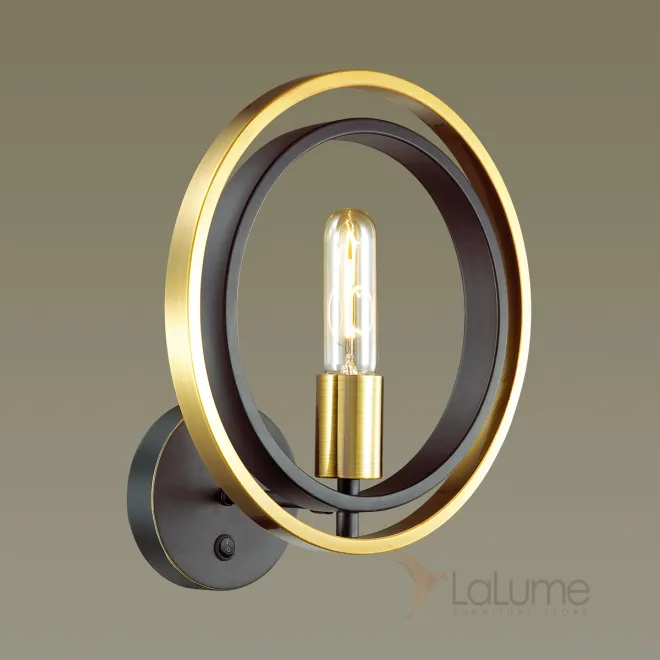 Настенный светильник в стиле лофт в виде лампы, обрамленной двумя концентрическими кольцами из металла DAVOS WALL Настенный светильник в стиле лофт в виде лампы, обрамленной двумя концентрическими кольцами из металла DAVOS WALL