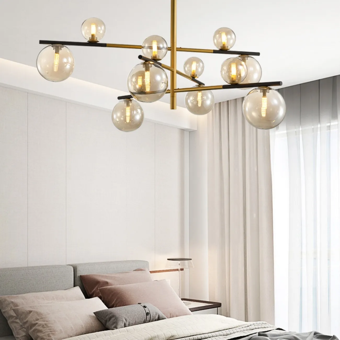 Дизайнерская люстра со стеклянными плафонами на штангах DOMINGO