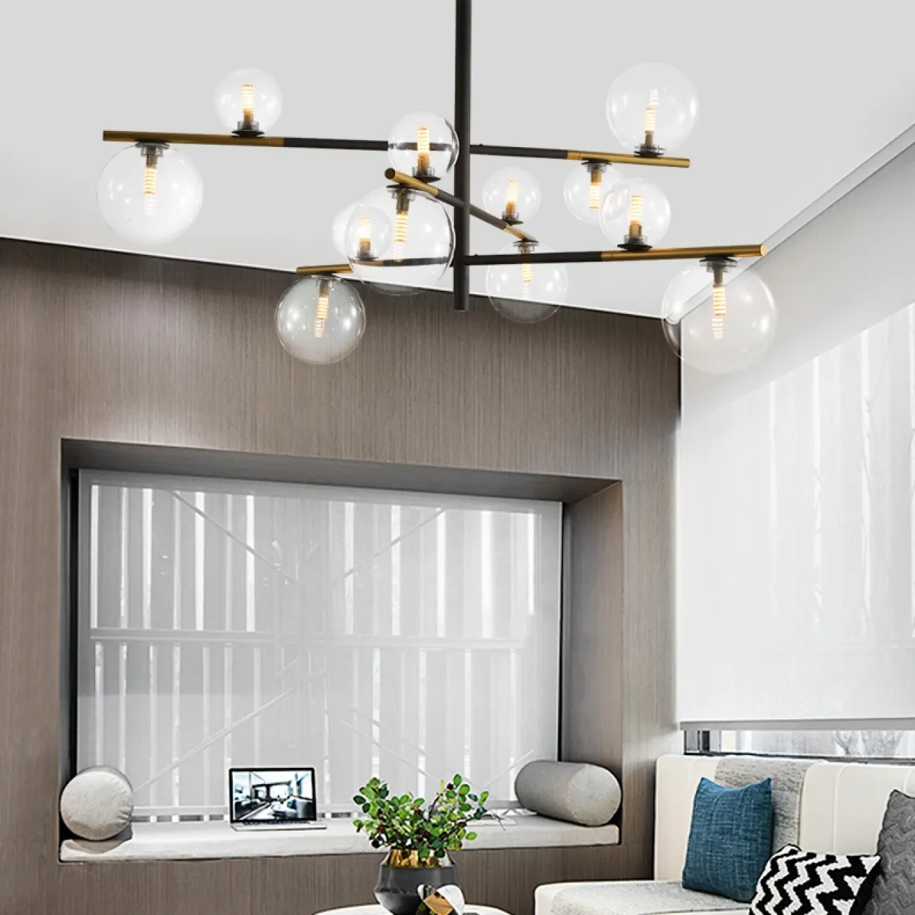 Дизайнерская люстра со стеклянными плафонами на штангах DOMINGO