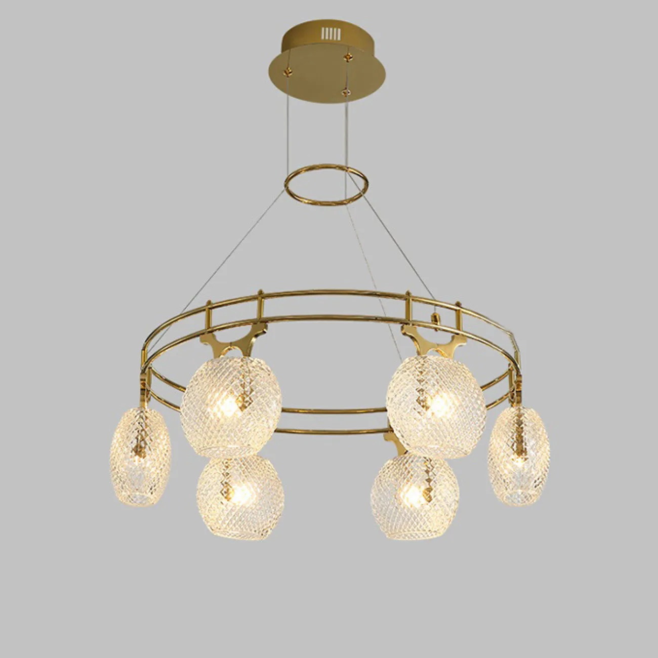 Кольцевая люстра с плафонами из рифленого стекла DORIS