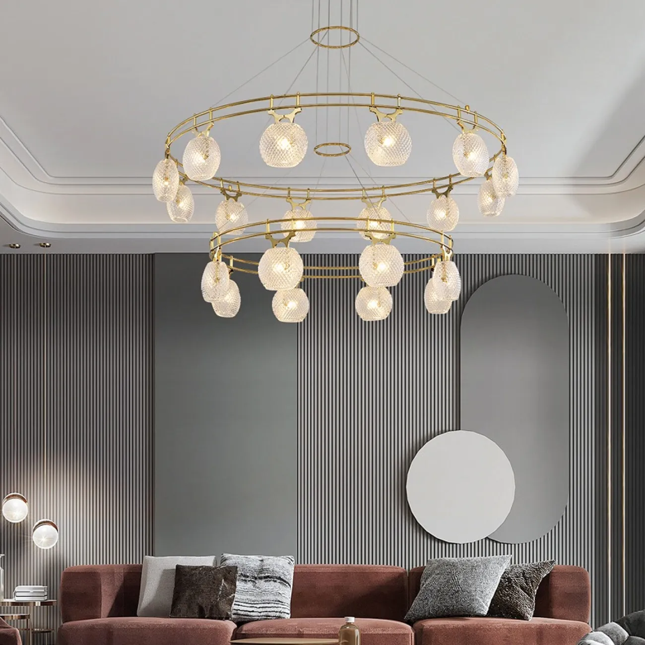 Кольцевая люстра с плафонами из рифленого стекла DORIS