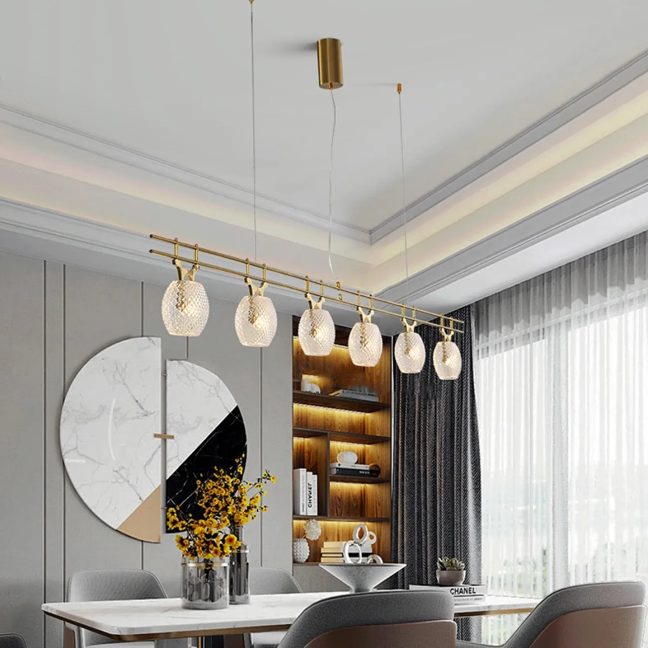 Кольцевая люстра с плафонами из рифленого стекла DORIS