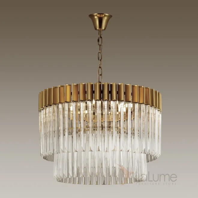 Двухъярусная люстра с бронзовым ободом и стеклянными подвесками ELMAR