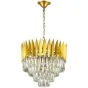 Серия многоярусных люстр с хрустальными подвесками геометрической формы и широким ободом из золотых листьев FEMIDA