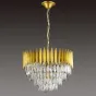 Серия многоярусных люстр с хрустальными подвесками геометрической формы и широким ободом из золотых листьев FEMIDA