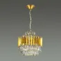 Серия многоярусных люстр с хрустальными подвесками геометрической формы и широким ободом из золотых листьев FEMIDA