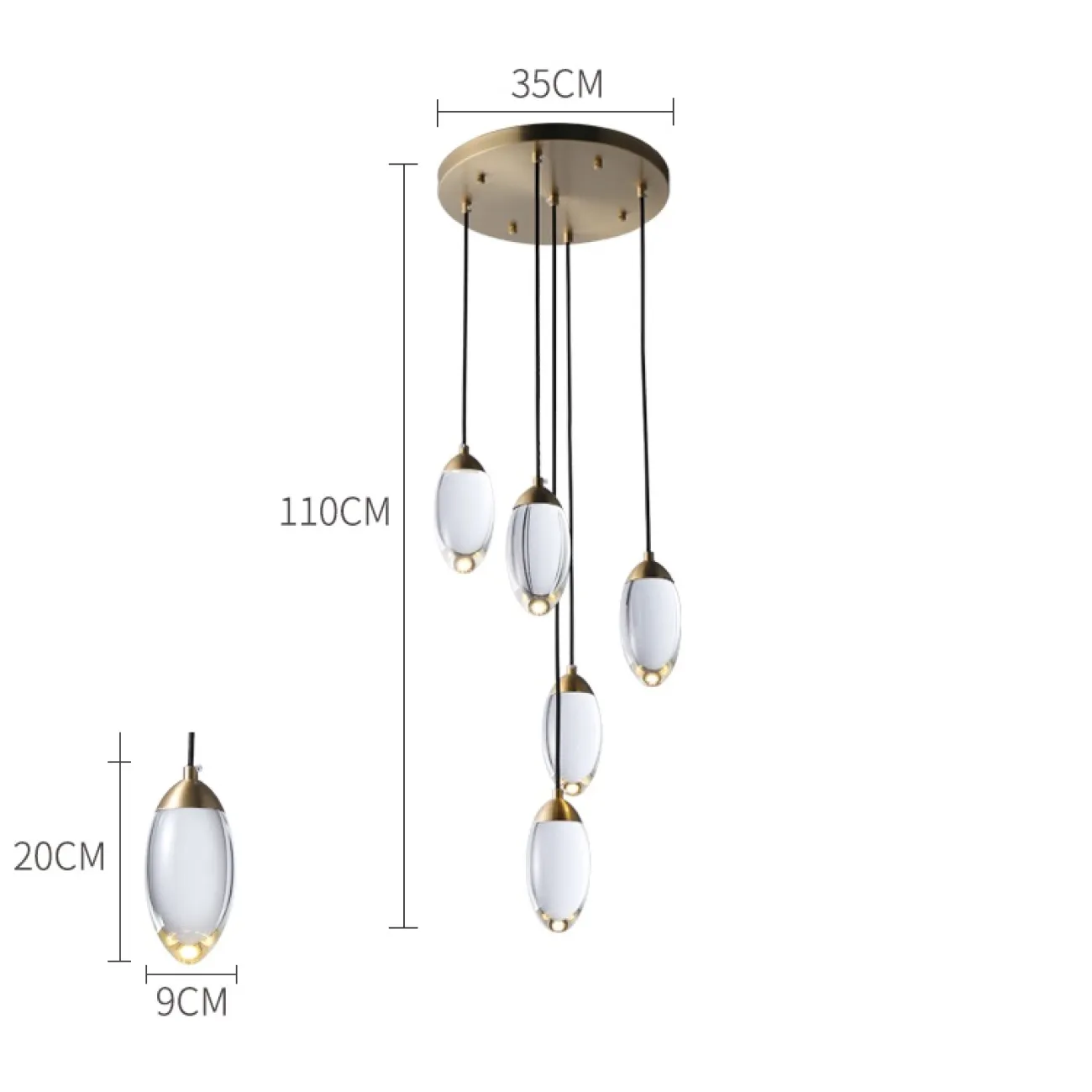 Комбинация из 5 подвесных светильников на общем потолочном креплении FIERA 5