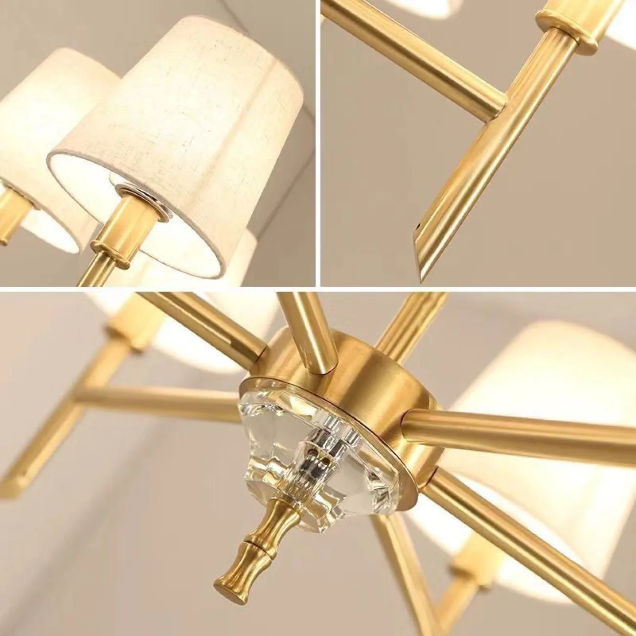 Люстра с текстильными плафонами и стойкой, стилизованной под стебель бамбука FIONA