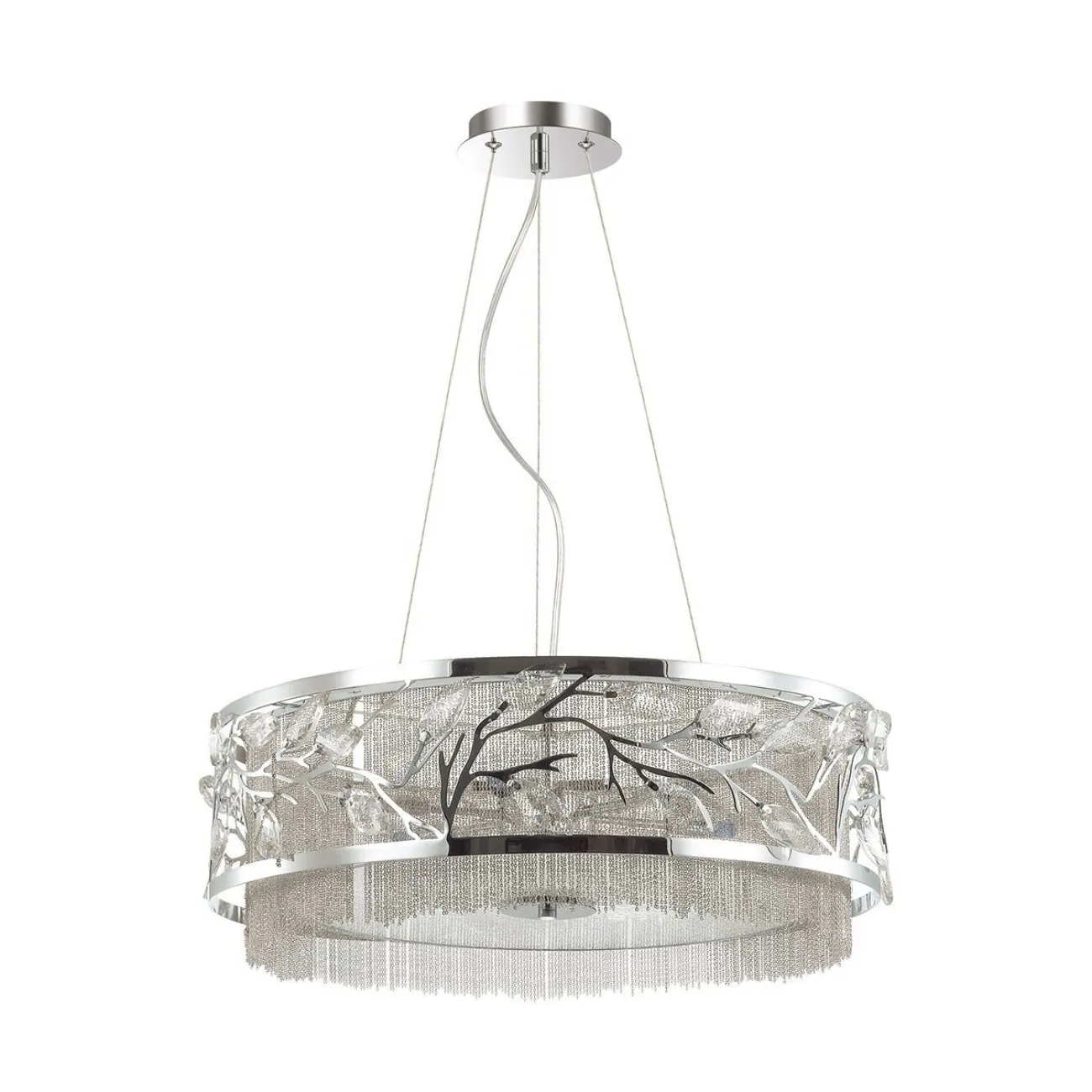 Люстра с плафоном из тонких цепочек и декором из веточек и хрусталя FORET