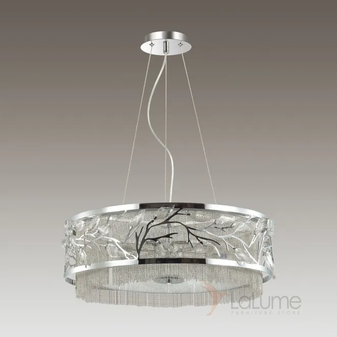 Люстра с плафоном из тонких цепочек и декором из веточек и хрусталя FORET