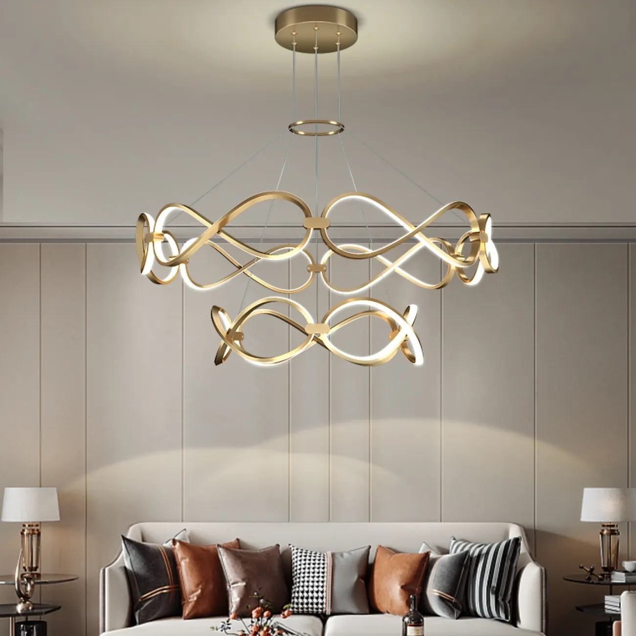 Дизайнерская светодиодная люстра на струнном подвесе FORLI