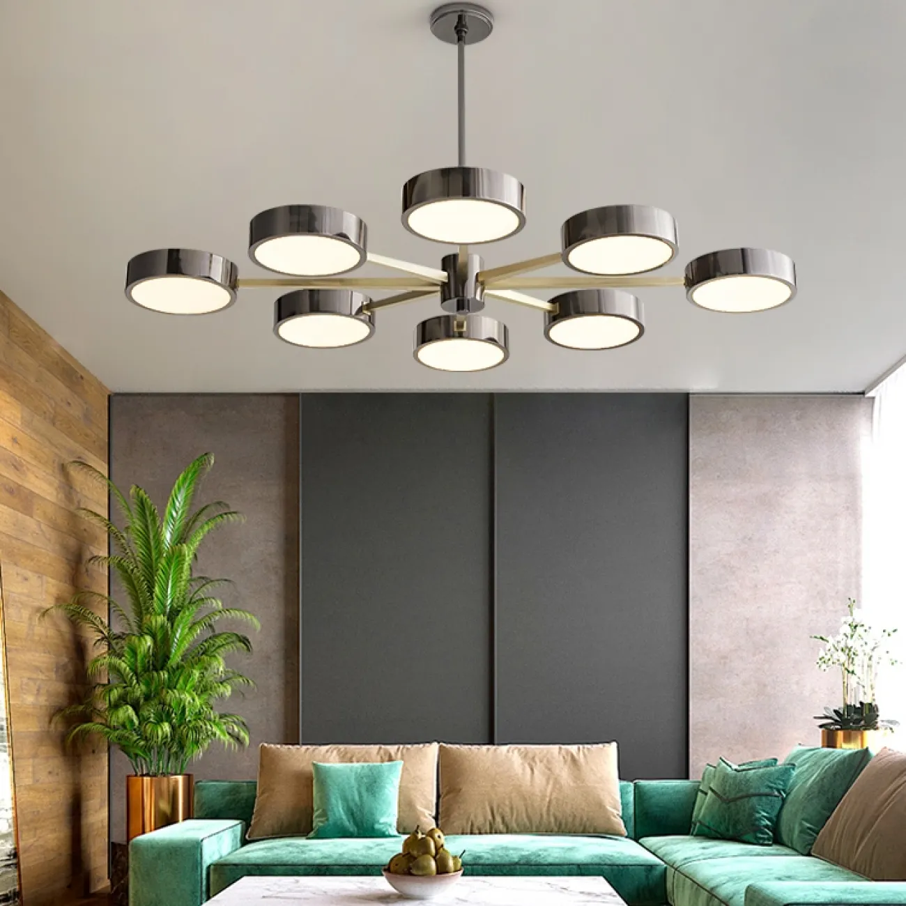 Люстра из метала с LED источником освещения в двух цветовых решениях FRIEND