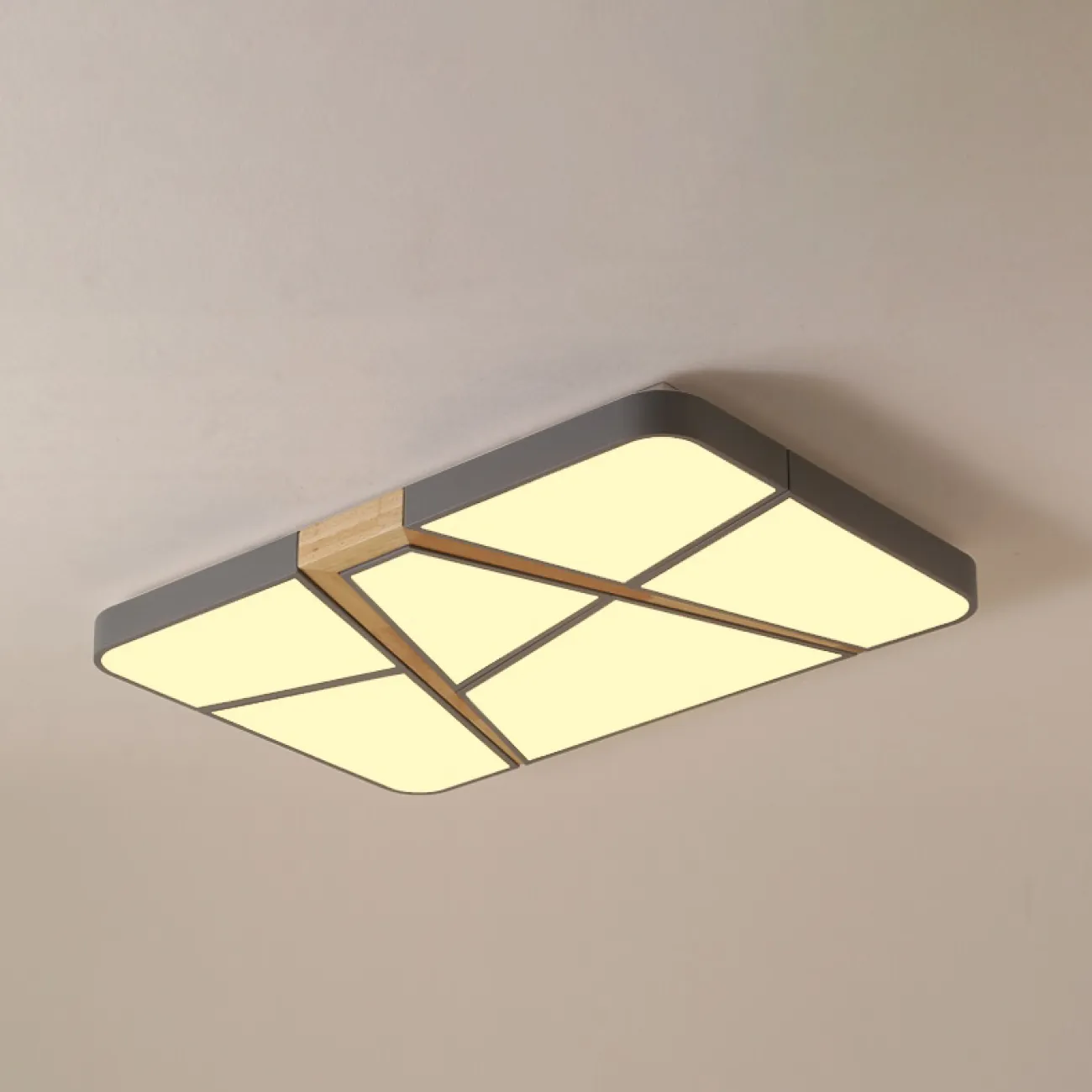 Прямоугольный потолочный светильник из диагональных сегментов с деревянным декором FUST Прямоугольный потолочный светильник из диагональных сегментов с деревянным декором FUST