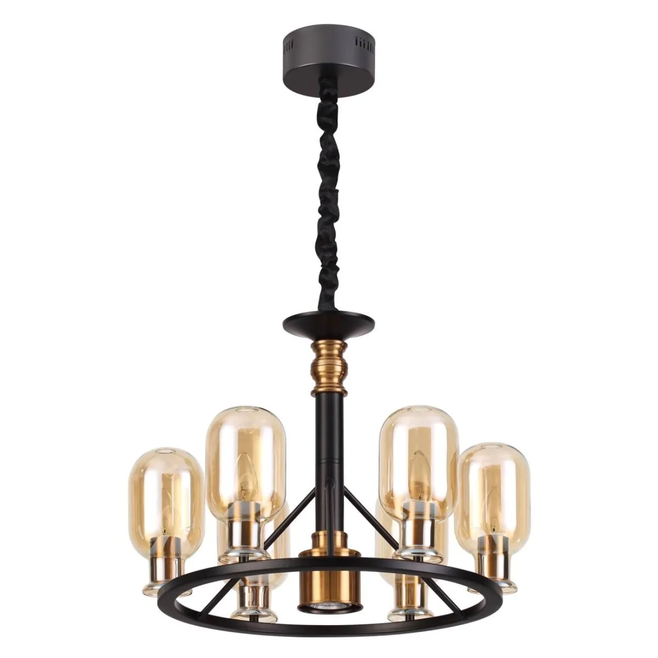 Люстра в стиле лофт со стеклянными плафонами на кольцевом каркасе GAST