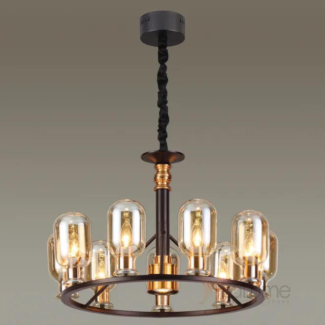 Люстра в стиле лофт со стеклянными плафонами на кольцевом каркасе GAST