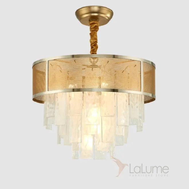 Люстра с металлическим сетчатым абажурном и подвесами из стекла GENIA