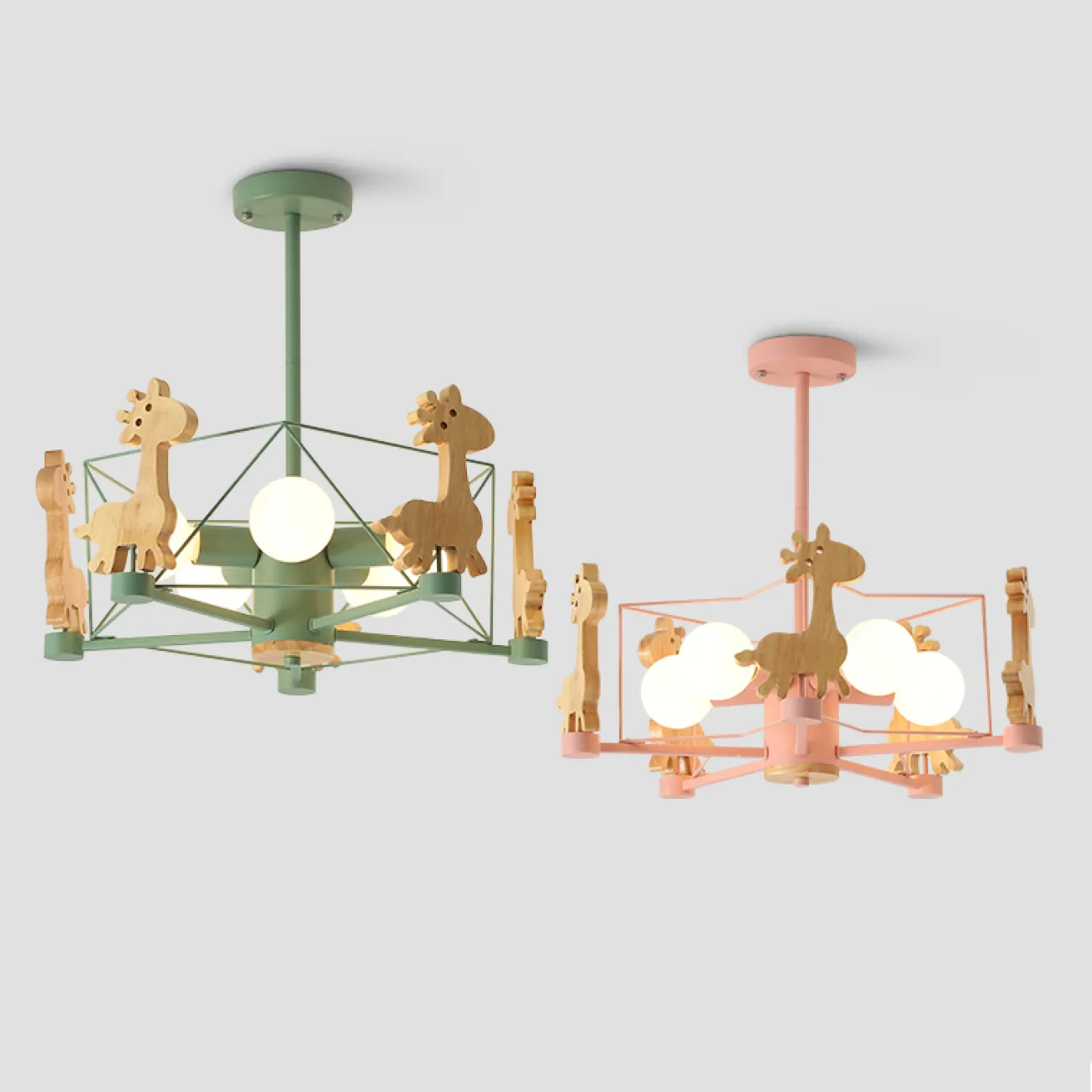 Минималистская люстра для детской с забавными фигурками зверей из дерева GIRAFFE