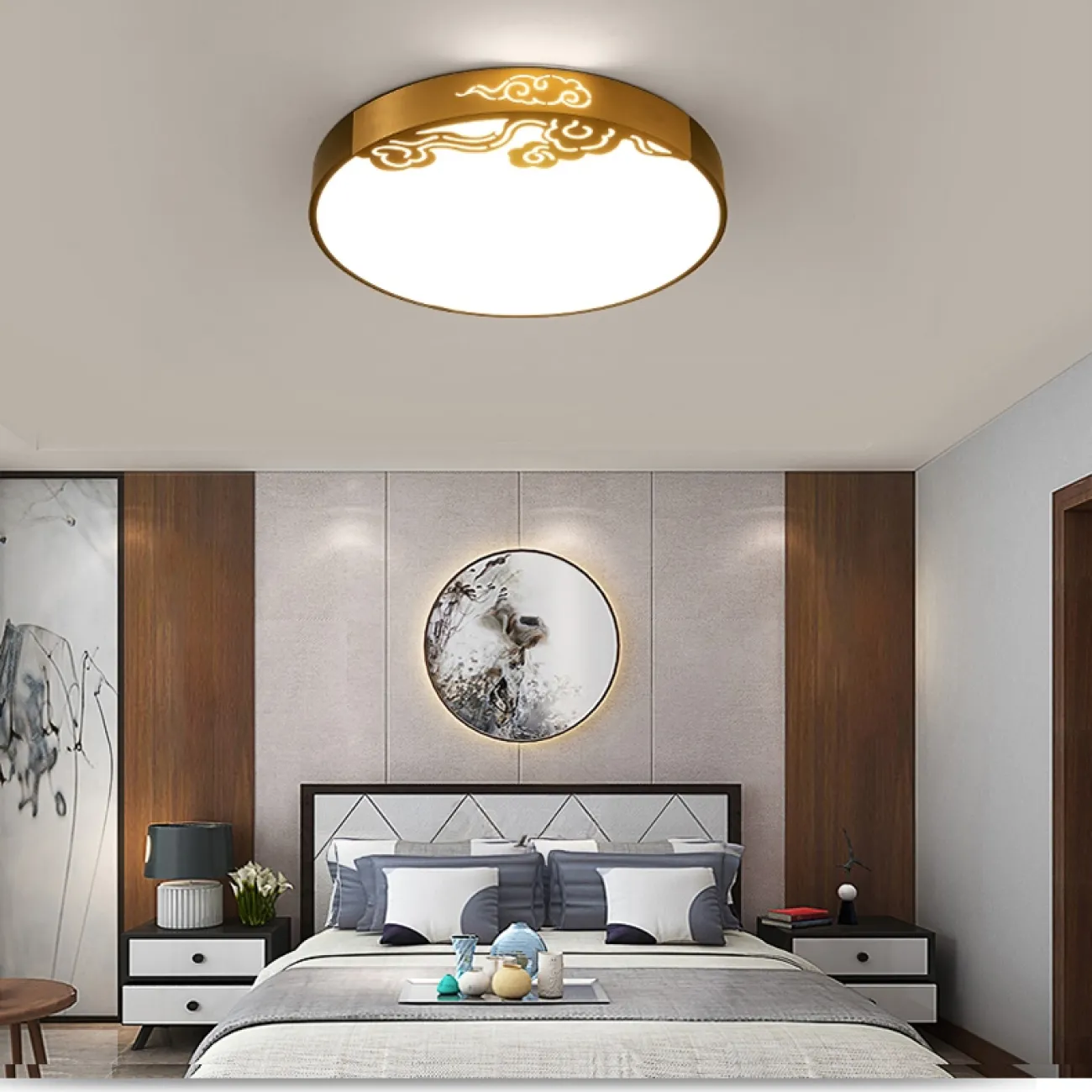 Светодиодный потолочнный светильник, декорированный прорезным рисунком в азиатском стиле IMA