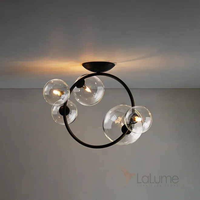 Потолочная люстра с круглыми стеклянными плафонами разного размера на кольцевом каркасе IONA C Потолочная люстра с круглыми стеклянными плафонами разного размера на кольцевом каркасе IONA C