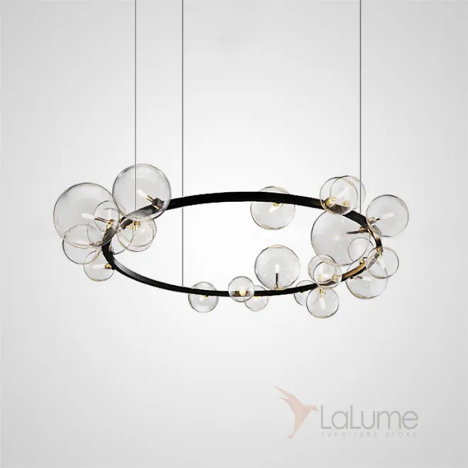 Дизайнерская кольцевая люстра с асимметрично расположенными стеклянными плафонами разного диаметра IONA