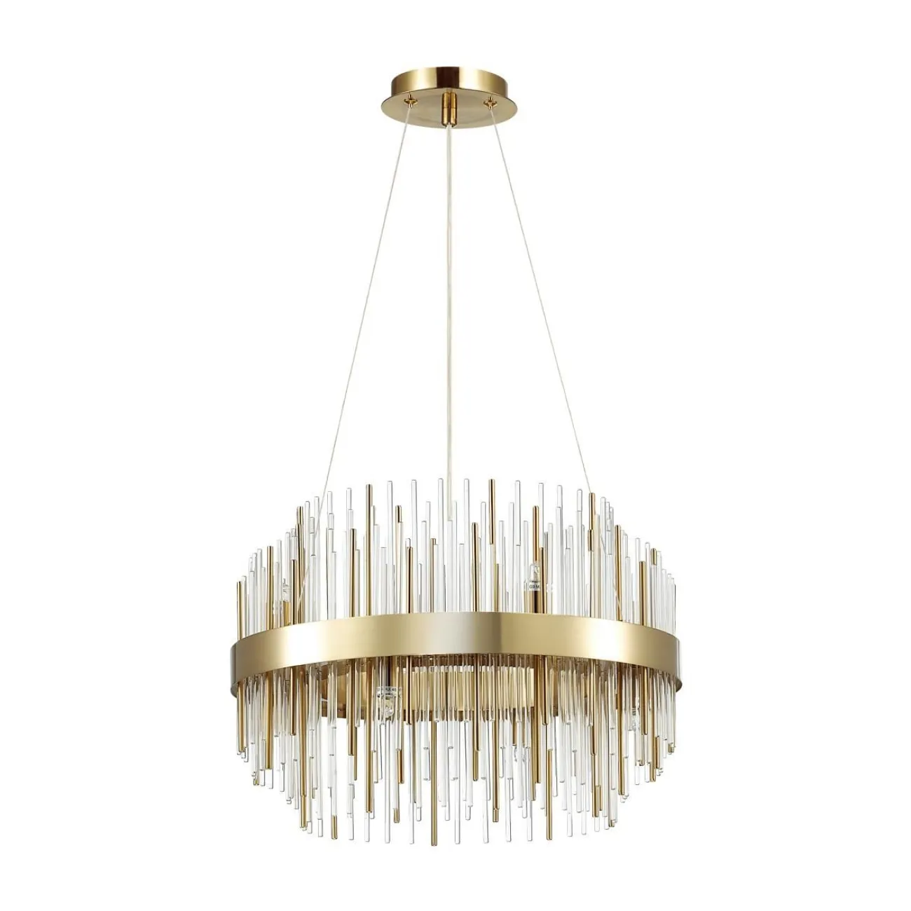 Серия люстр с чередующимися стеклянными и металлическими элементами ITTAN