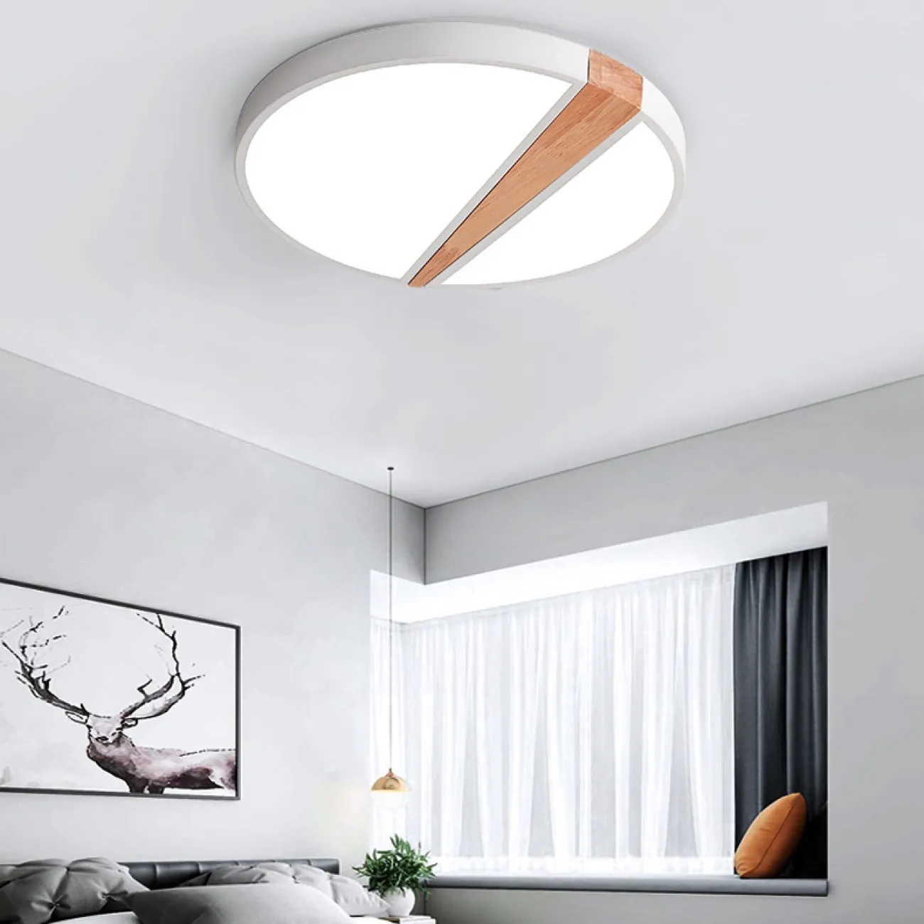 Потолочный светильник в скандинавском стиле с каркасом из металла и деревянным декором KETLIN Потолочный светильник в скандинавском стиле с каркасом из металла и деревянным декором KETLIN