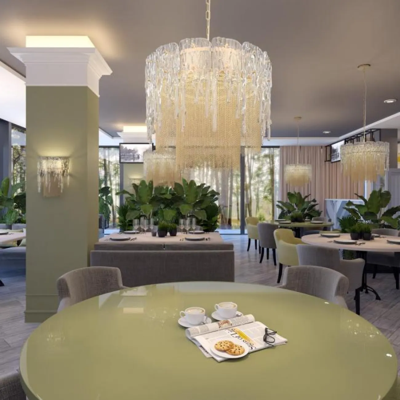 Люстра с декором из фигурного стекла и цепочек разной длины KINDI