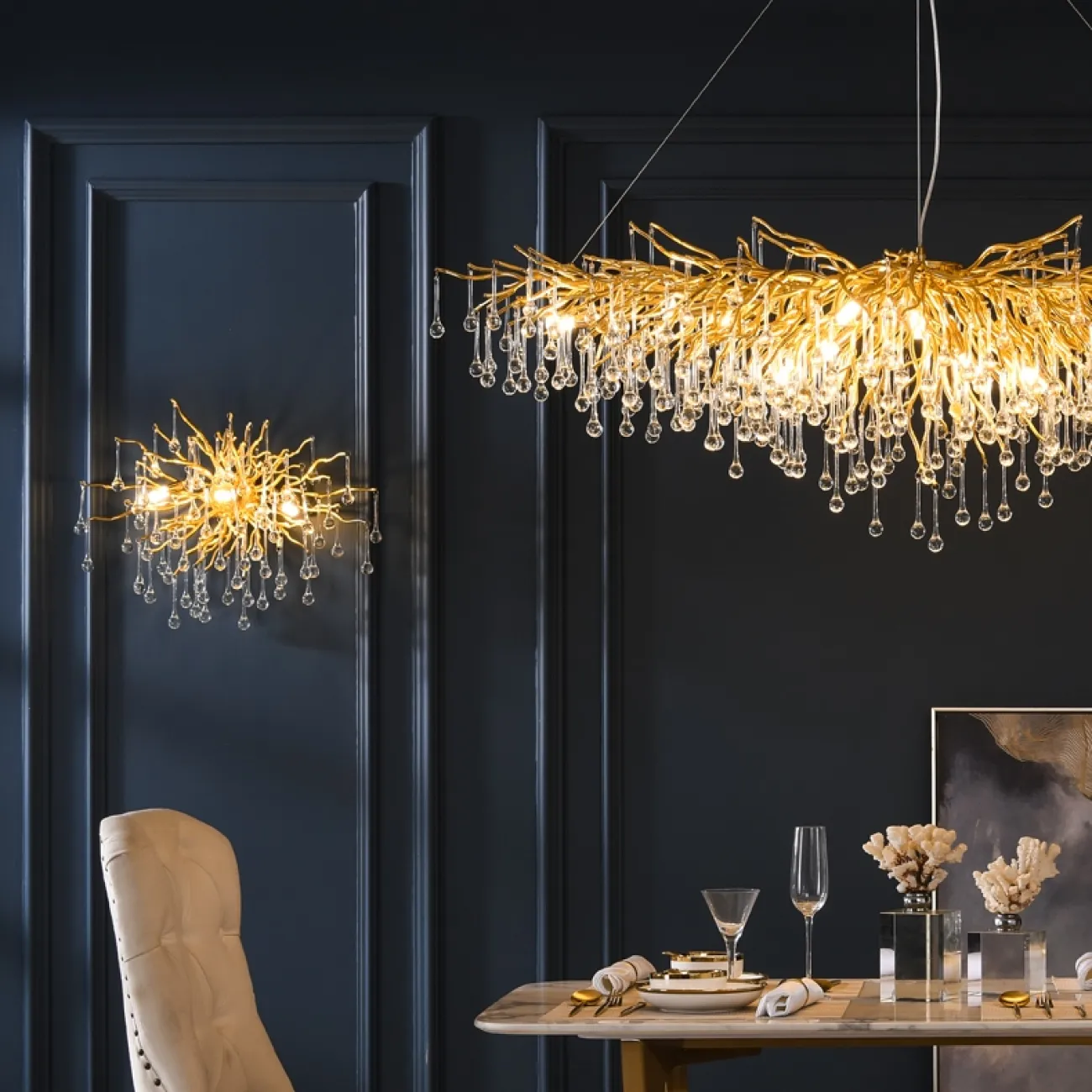 Настенный светильник с ветвистым каркасом и стеклянными каплевидными подвесками MARIAN WALL