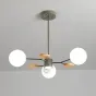 Линейка люстр в скандинавском стиле с шарообразными плафонами на металлической штанге и с деревянным декором MEADE ORB