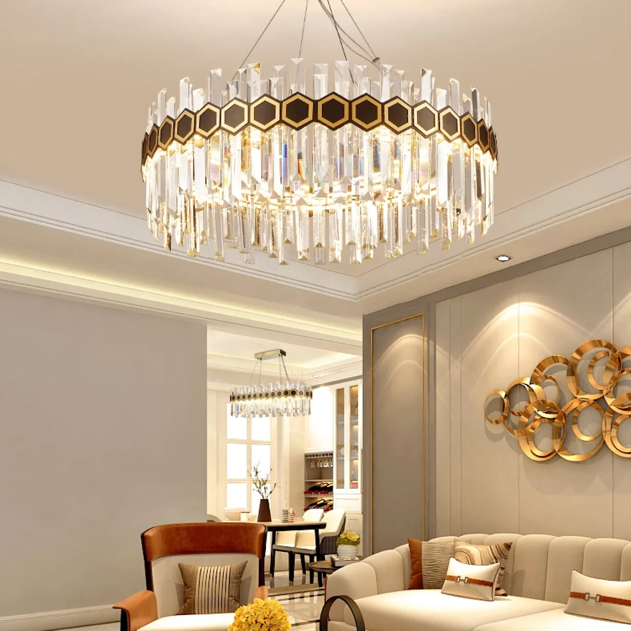 Линейка люстр с абажуром из стеклянных подвесок MILAN