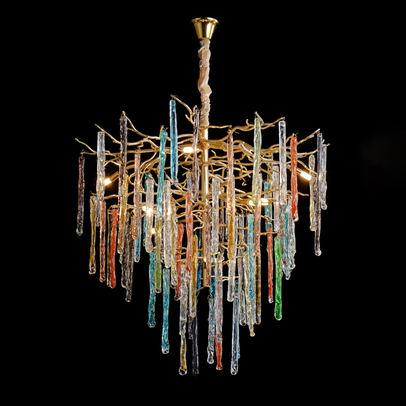 Люстра на подвесе с каркасом из металла и прозрачными или цветными подвесками из стекла MOSS Люстра на подвесе с каркасом из металла и прозрачными или цветными подвесками из стекла MOSS