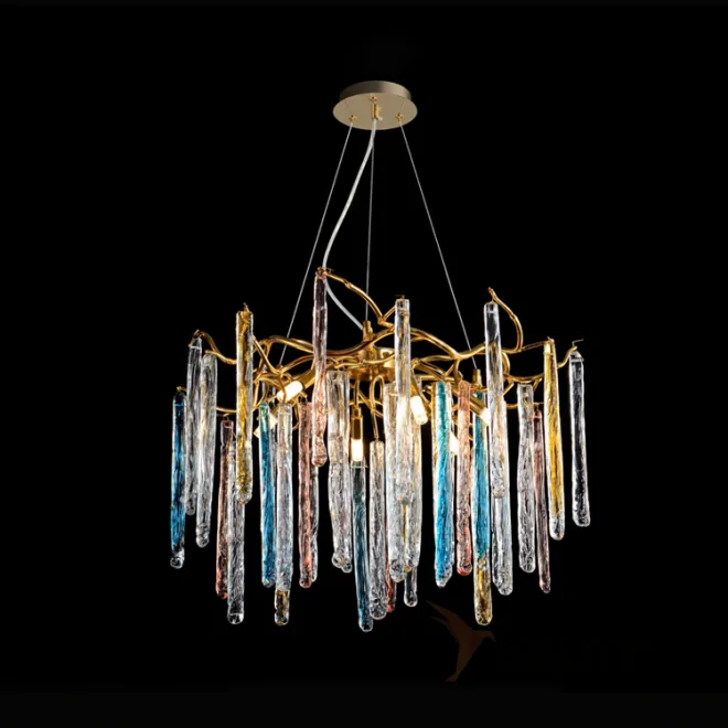 Люстра на подвесе с каркасом из металла и прозрачными или цветными подвесками из стекла MOSS Люстра на подвесе с каркасом из металла и прозрачными или цветными подвесками из стекла MOSS