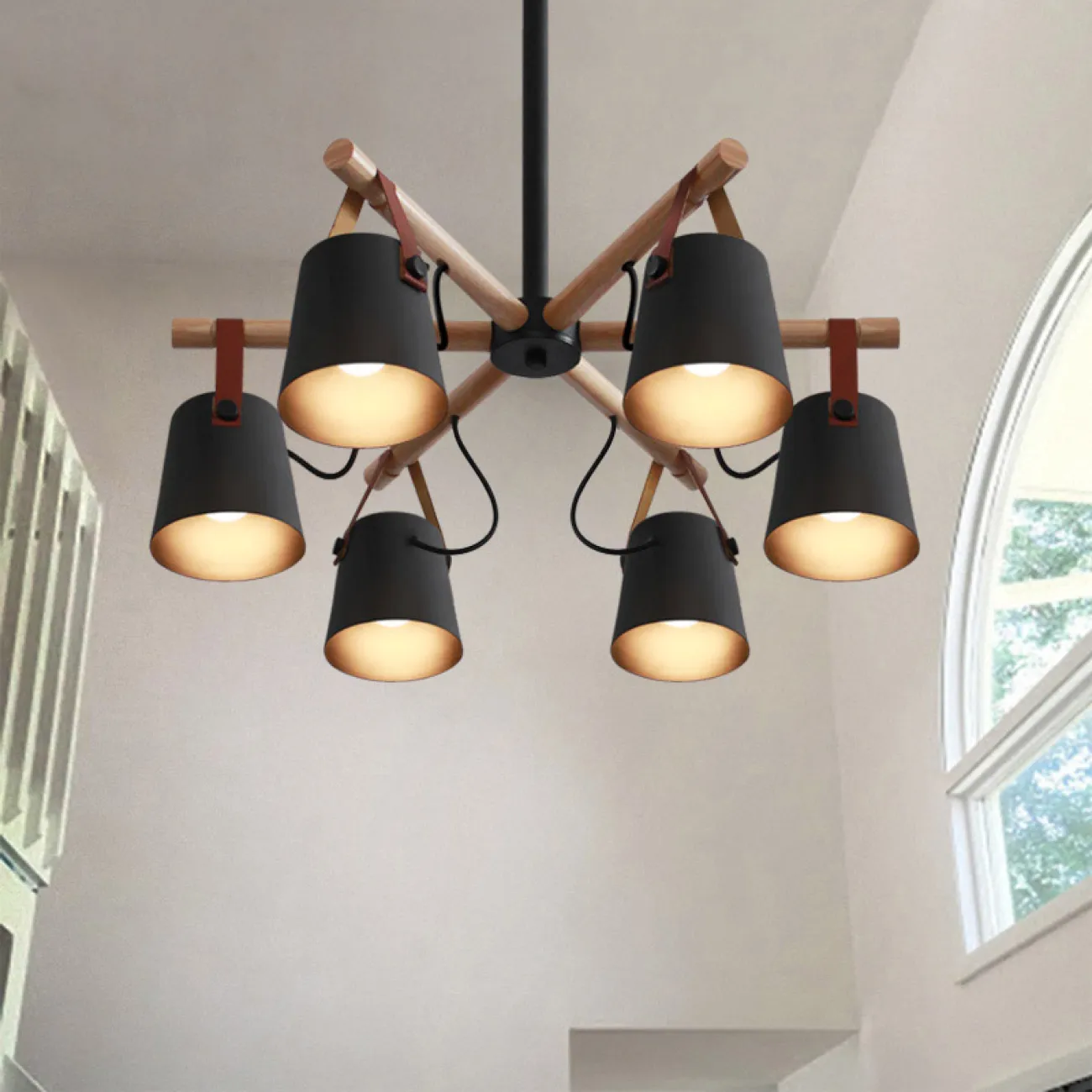 Потолочная люстра в скандинавском стиле с деревянными элементами NATURA C