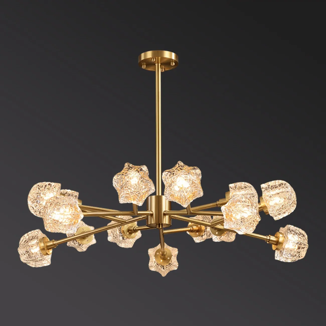 Линейка люстр на металлическом каркасе с плафонами из рельефного стекла ORION