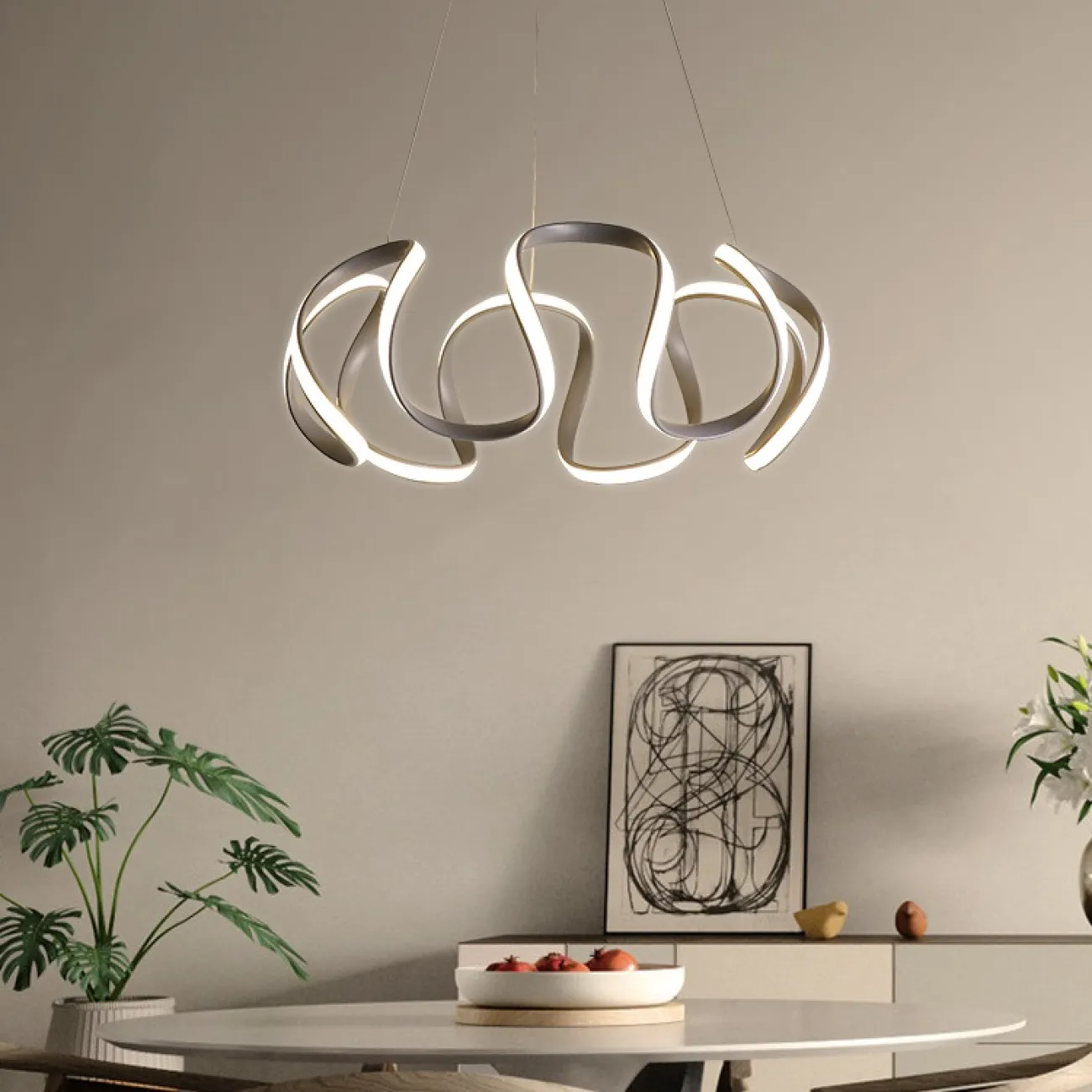 LED люстра на струнном подвесе представленная в двух модификацияхPRIYA