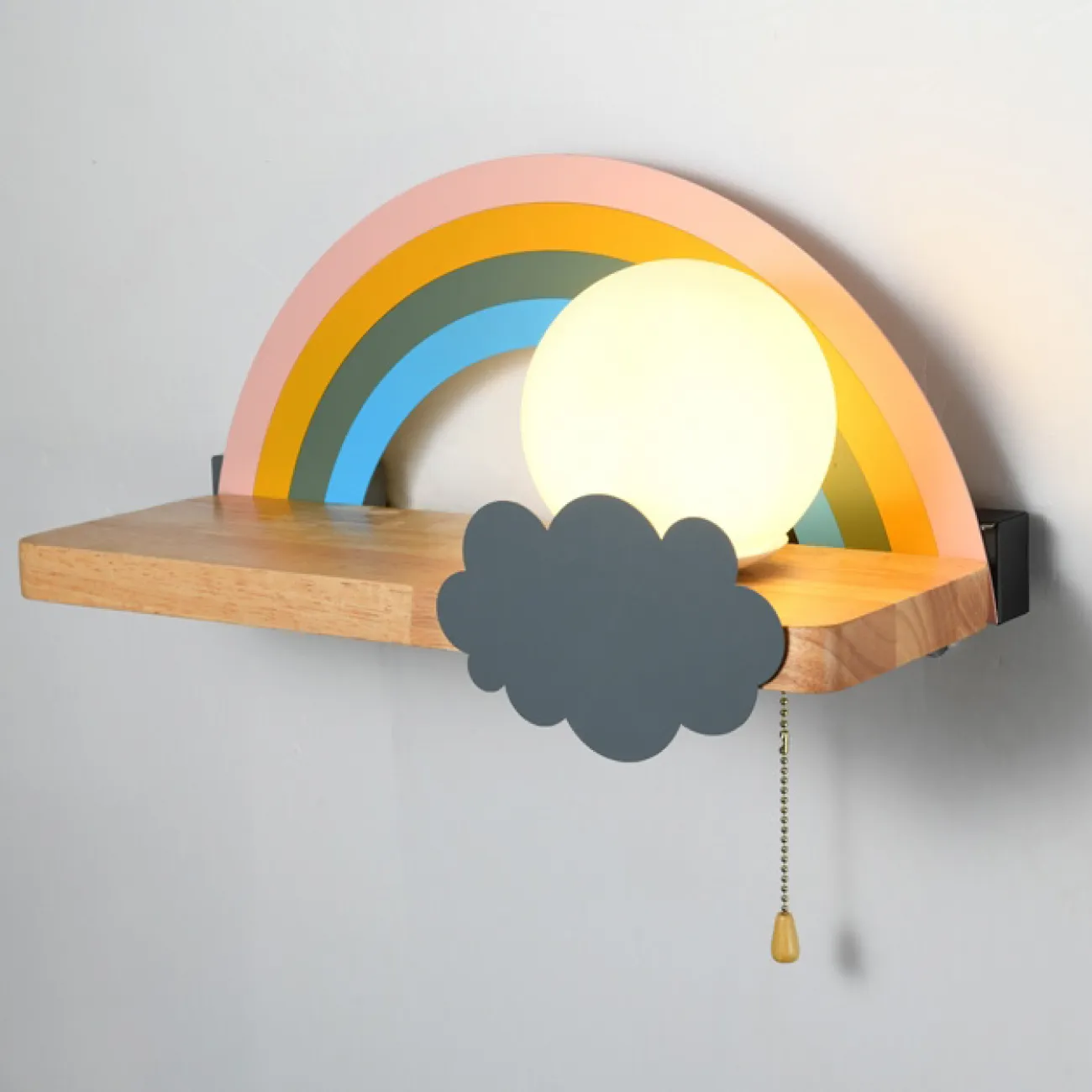Настенный светильник с деревянной полкой и декором из стекла и металла RAINBOW KIDS WALL
