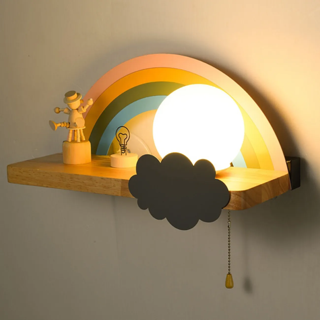 Настенный светильник с деревянной полкой и декором из стекла и металла RAINBOW KIDS WALL