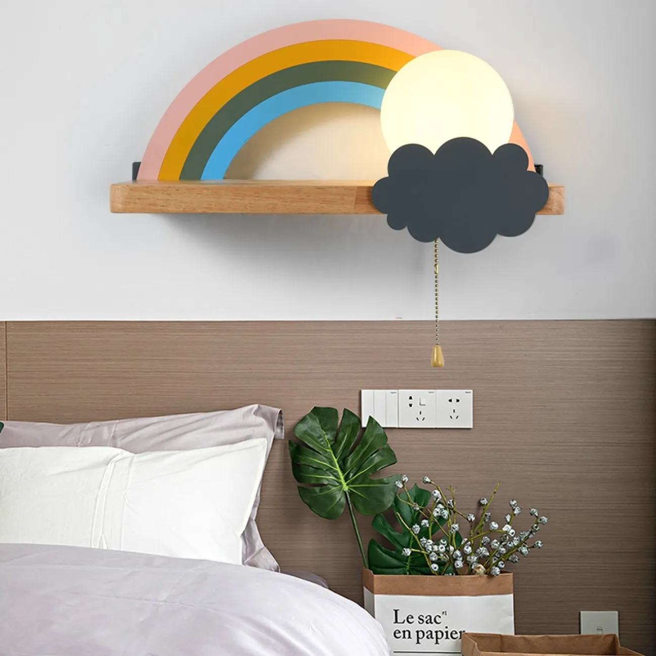 Настенный светильник с деревянной полкой и декором из стекла и металла RAINBOW KIDS WALL