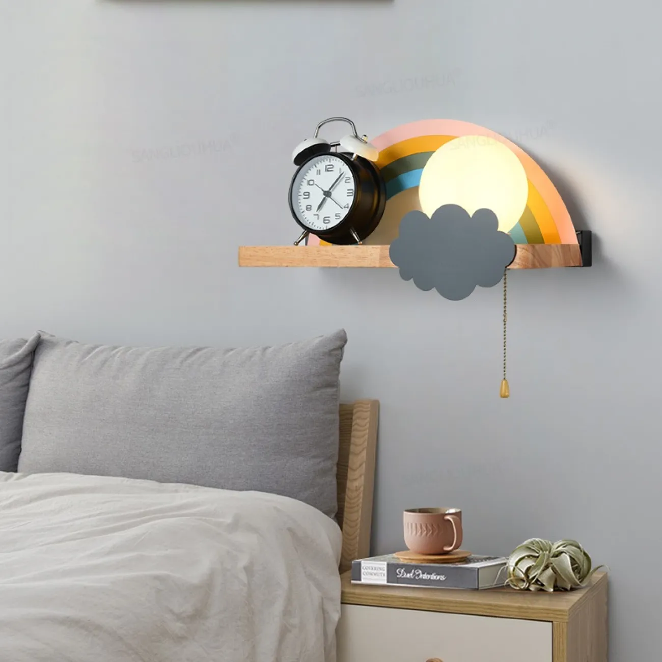 Настенный светильник с деревянной полкой и декором из стекла и металла RAINBOW KIDS WALL