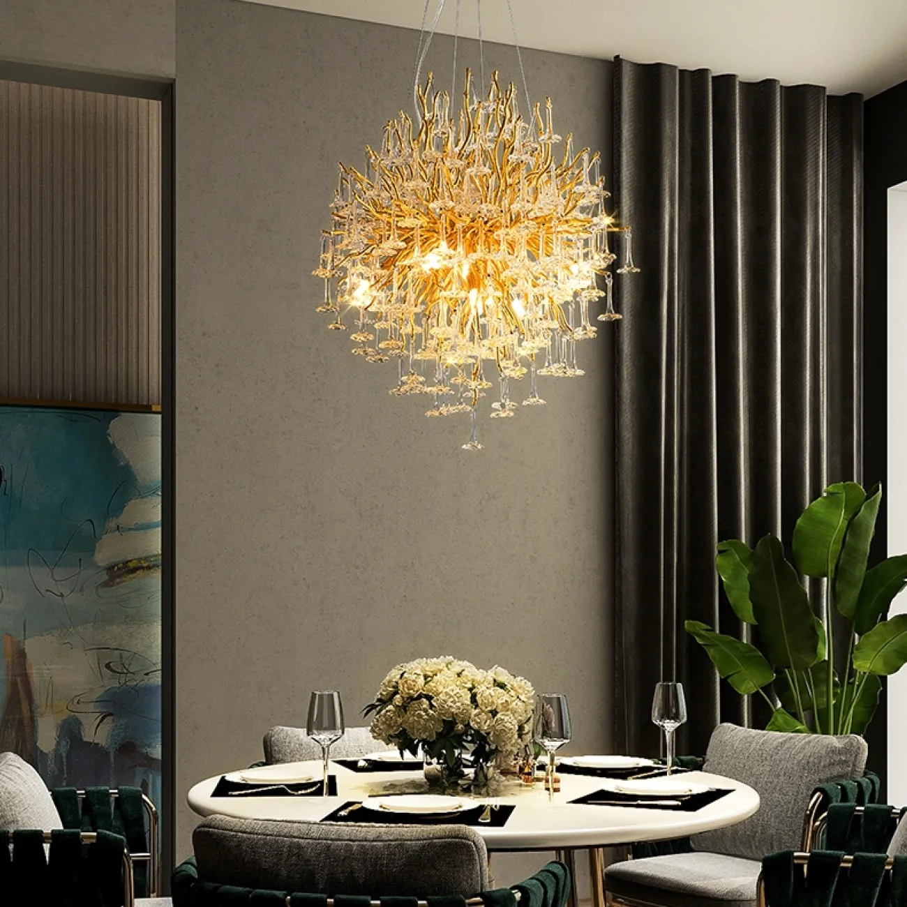 Люстра на каркасе из металла шарообразной формы с цветными или прозрачными подвесками из стекла ROMINA Люстра на каркасе из металла шарообразной формы с цветными или прозрачными подвесками из стекла ROMINA