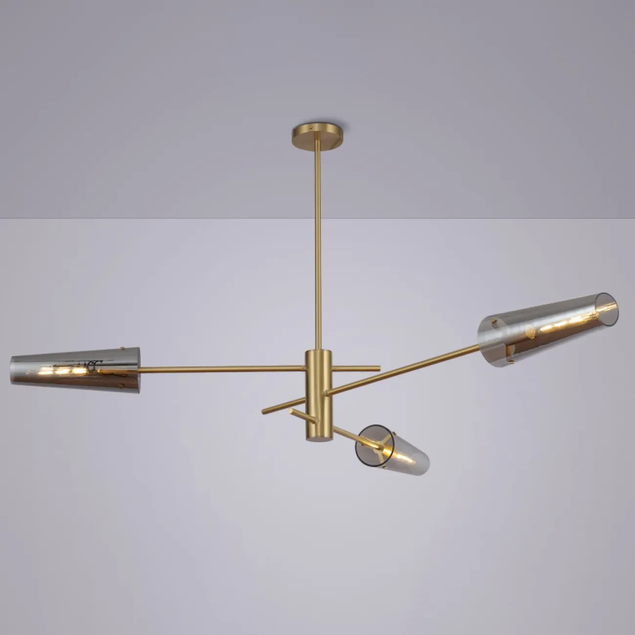 Люстра с разноуровневыми стеклянными плафонами конической формы на штангах SELDIS