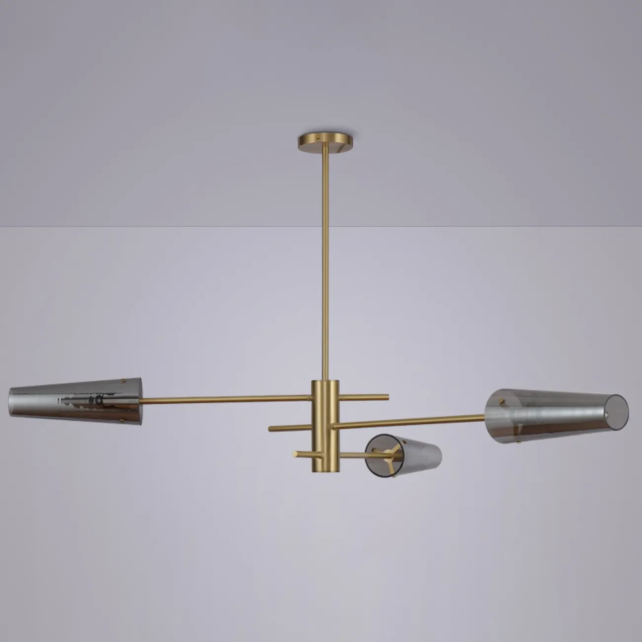 Люстра с разноуровневыми стеклянными плафонами конической формы на штангах SELDIS