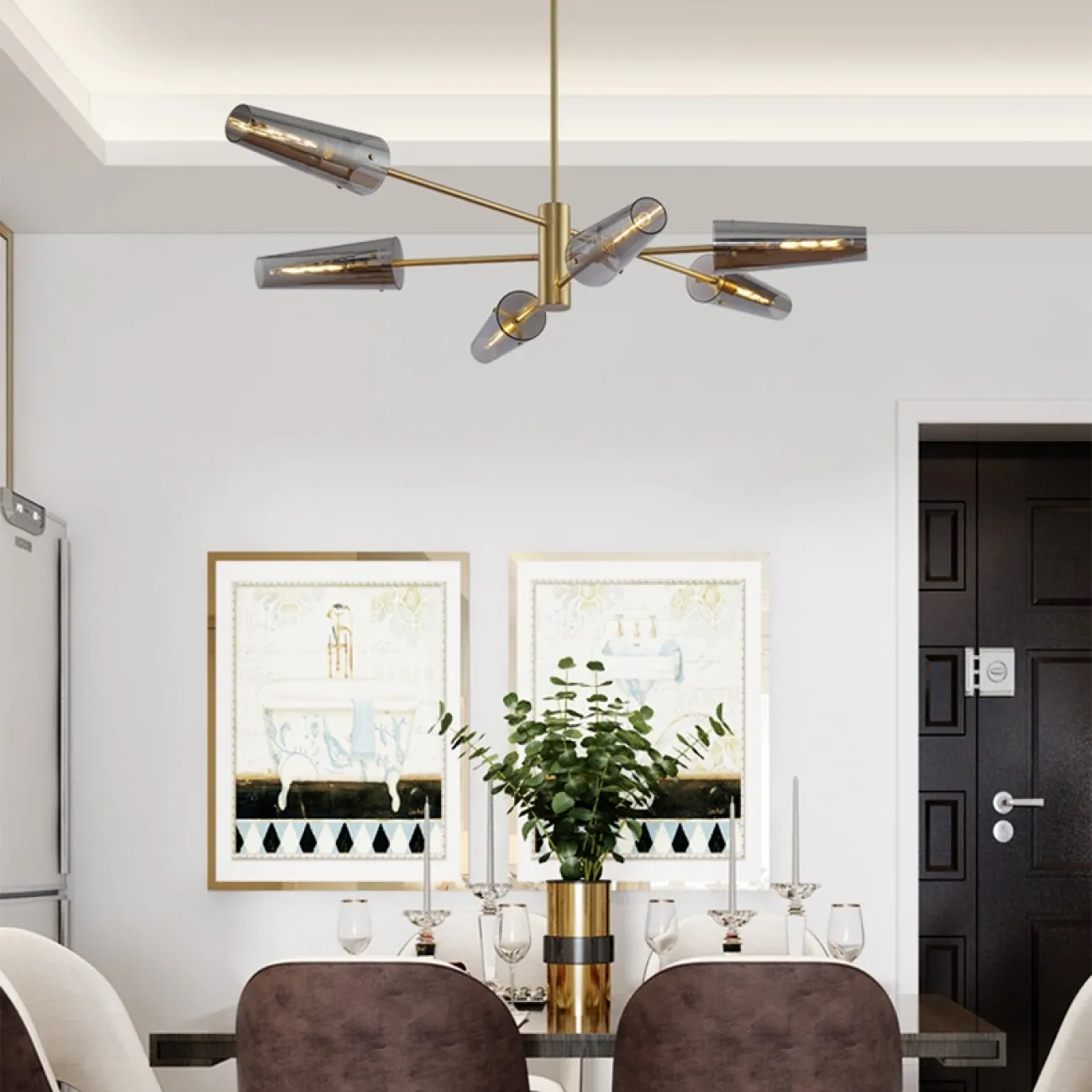 Люстра с разноуровневыми стеклянными плафонами конической формы на штангах SELDIS