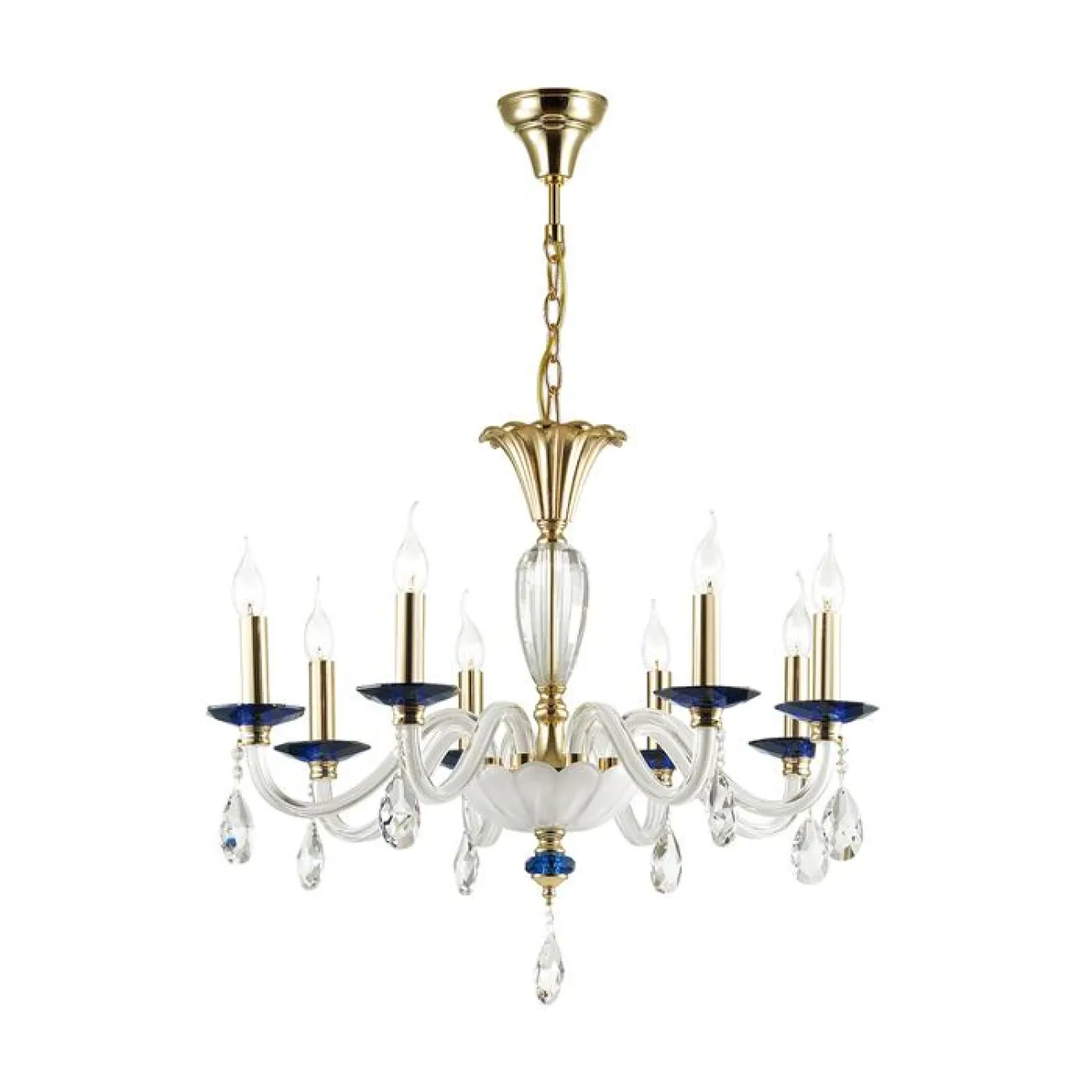 Люстра в классическом стиле с хрустальными подвесками и стеклянными плафонами в виде свечей SELMA