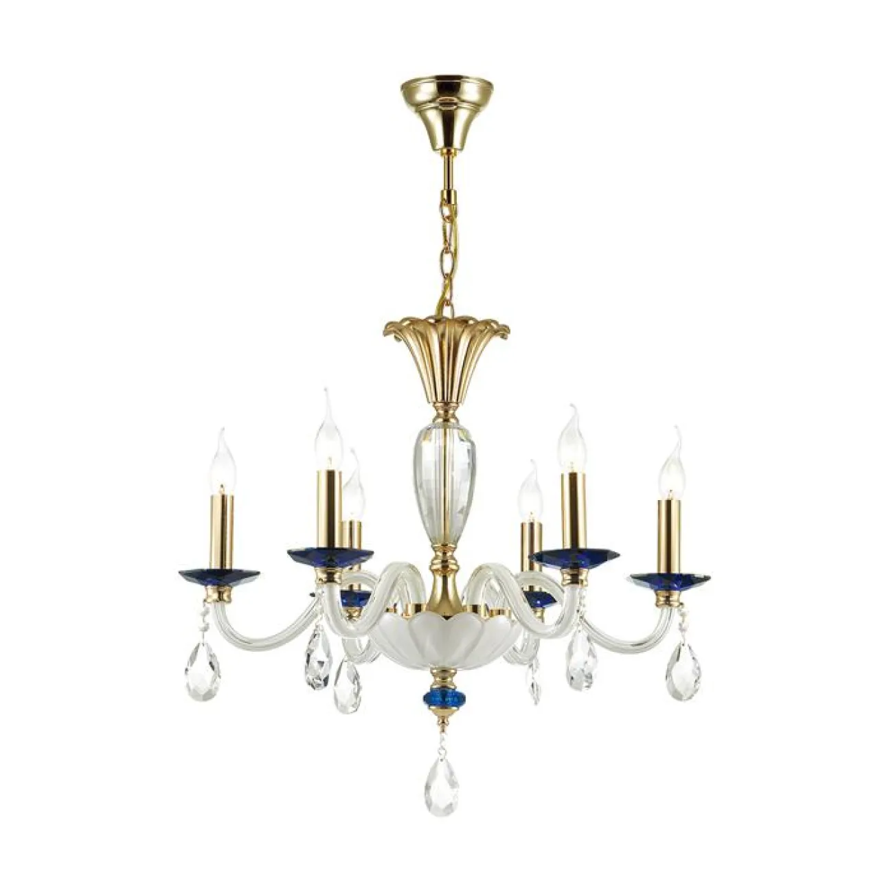 Люстра в классическом стиле с хрустальными подвесками и стеклянными плафонами в виде свечей SELMA