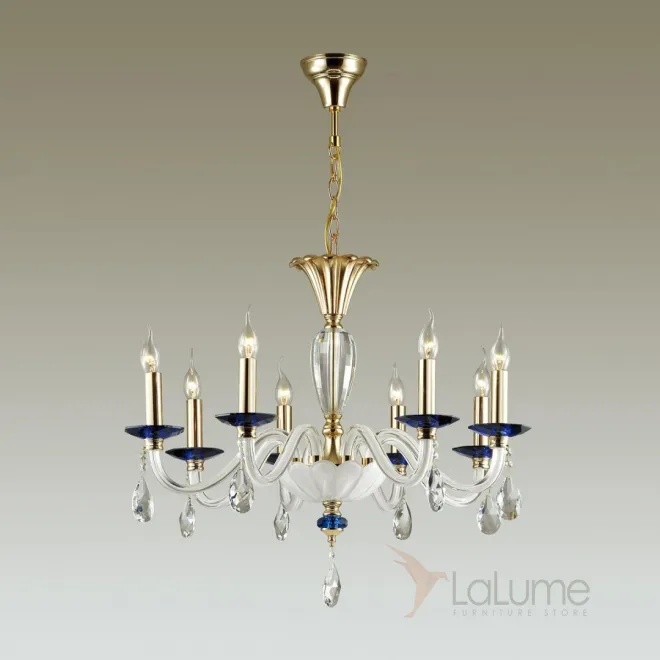 Люстра в классическом стиле с хрустальными подвесками и стеклянными плафонами в виде свечей SELMA