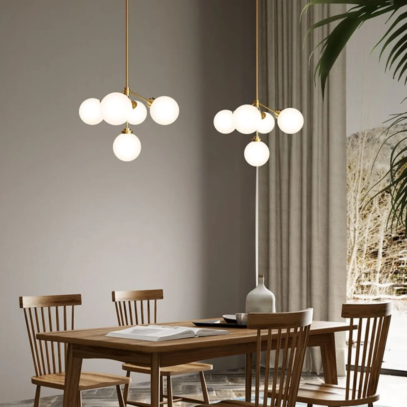 Люстра на потолочной стойке со стеклянными плафонами в форме шара SIENNA