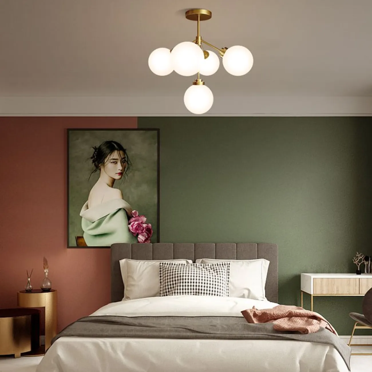 Люстра на потолочной стойке со стеклянными плафонами в форме шара SIENNA