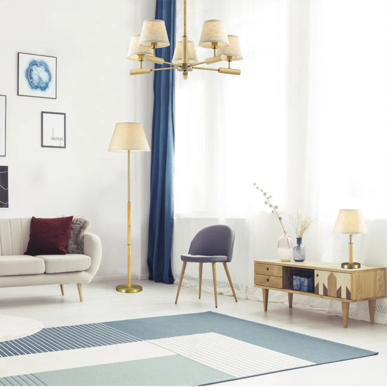 Настольная лампа в классическом стиле с текстильным плафоном и деревянным декором SIMEN TAB